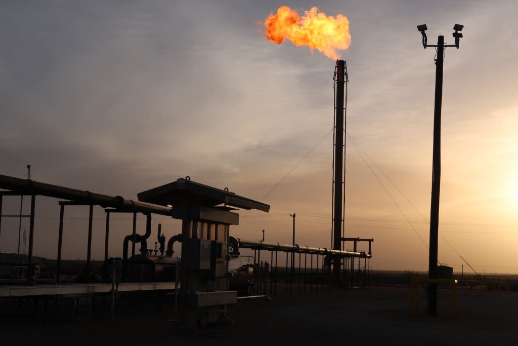 Flare next to switch rack on the field